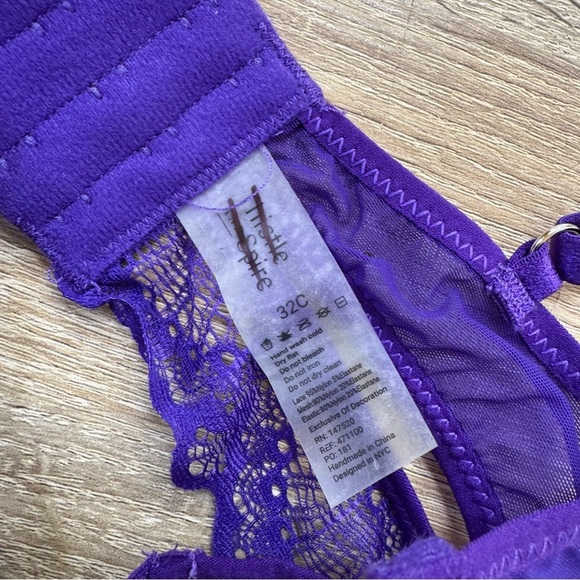 New Thistle and Spire Kane Cutout V Wire Bra Top Lace Sheer Purple 32C - Picture 4 of 9